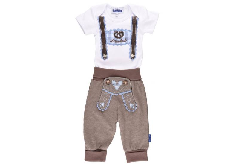 P.Eisenherz Body & Hose Trachten Set für Lausbuben im Geschenkkarton (kurzarm) (2-tlg) Hosenträger-Applikation / Jogginghose im Lederhosen Look von P.Eisenherz