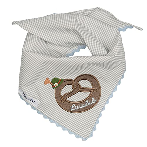 P.Eisenherz Dreieckstuch mit Zickzackkante, Motiv Brezel/Tirolerhut mit Stickerei Lausbub Für 1-5 Jährige, grau von P.Eisenherz