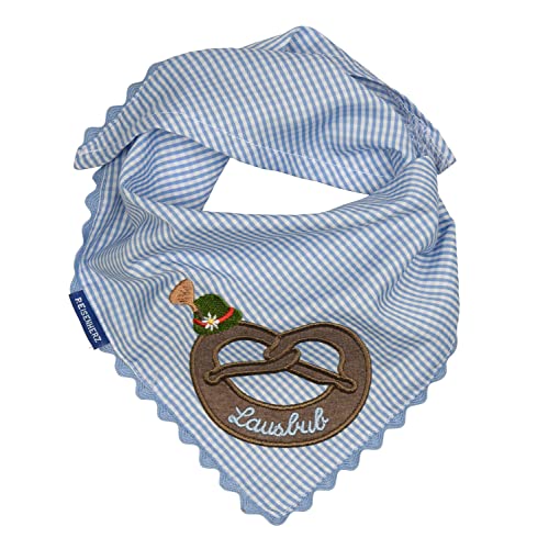 P.Eisenherz Dreieckstuch mit Zickzackkante, Motiv Brezel/Tirolerhut mit Stickerei Lausbub Für 1-5 Jährige, hellblau von P.Eisenherz