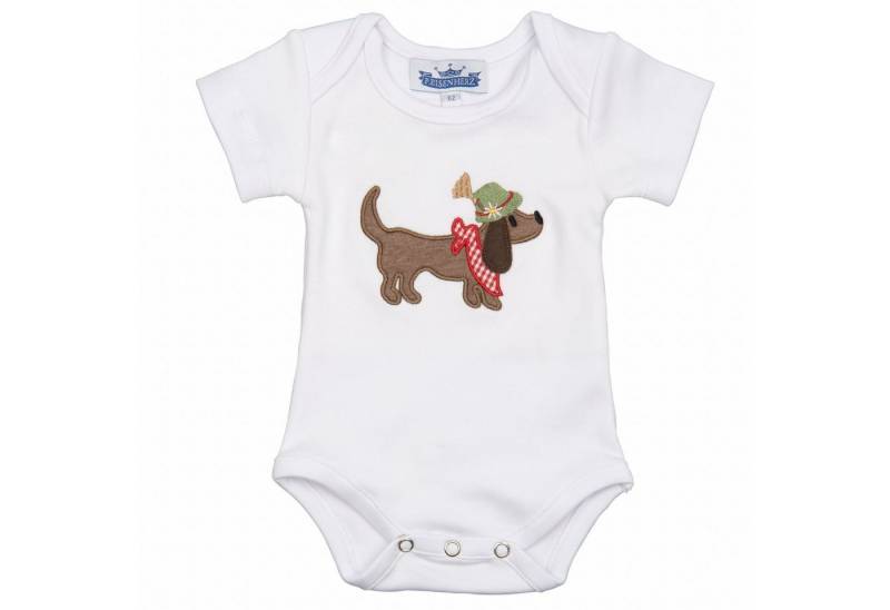 P.Eisenherz Kurzarmbody Kurzarm Body mit Dackel mit Tirolerhut weiß gestickter Tirolerhut von P.Eisenherz