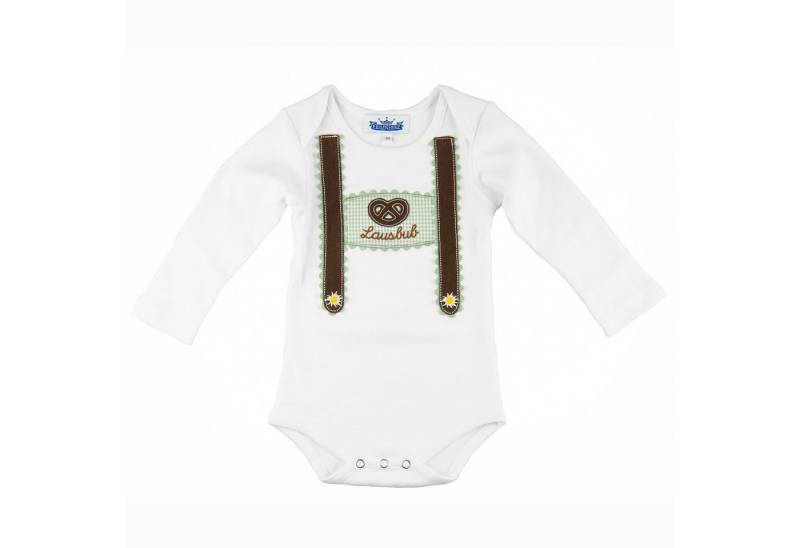 P.Eisenherz Langarmbody Langarmbody mit Hosenträgern und Stickerei "Lausbub" Baby Body mit langem Arm und appliziertem Hosenträger von P.Eisenherz