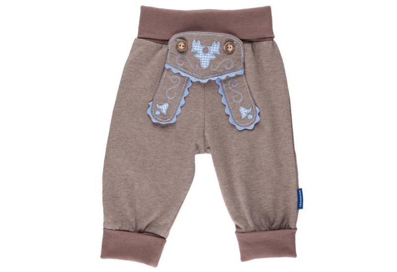 P.Eisenherz Kurzarmbody Babyhose im Lederhosenstil mit hellblauer Stickerei mit elastischem Hosenbund von P.Eisenherz