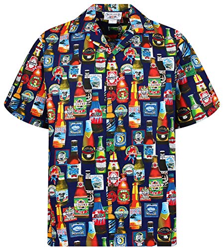 P.L.A. Pacific Legend Original Hawaiihemd, Kurzarm, Bierflaschen Allover, Blau, XXL von Lapa