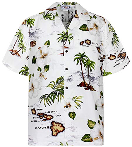 P.L.A. Pacific Legend Original Hawaiihemd, Kurzarm, Island, Weiß, 4XL von P.L.A.