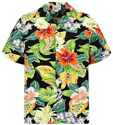 P.L.A. Pacific Legend Original Hawaiihemd, Kurzarm, New Flower, Schwarz, 3XL von P.L.A.