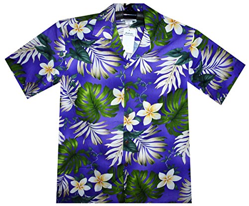 P.L.A. Pacific Legend Original Hawaiihemd, Kurzarm, New Flower Lila mit Grün, Violett, L von P.L.A.