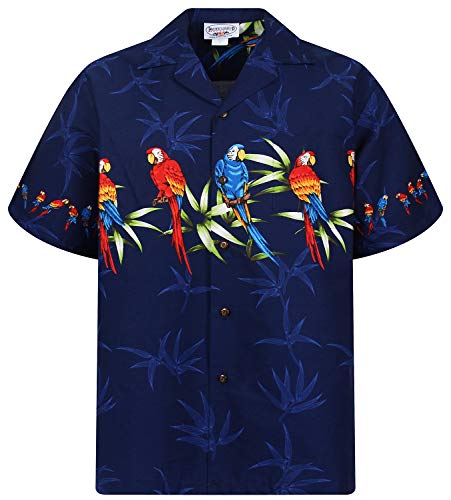 P.L.A. Pacific Legend Original Hawaiihemd, Kurzarm, Papagei Brustdruck, Blau, 3XL von P.L.A.