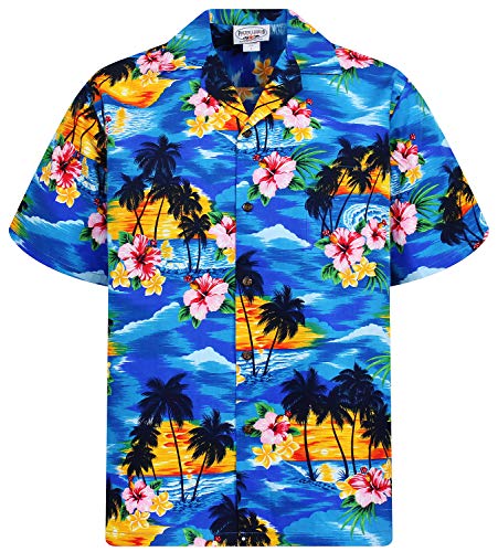 P.L.A. Pacific Legend Original Hawaiihemd, Kurzarm, Rosa Blüte, Blau, M von P.L.A.