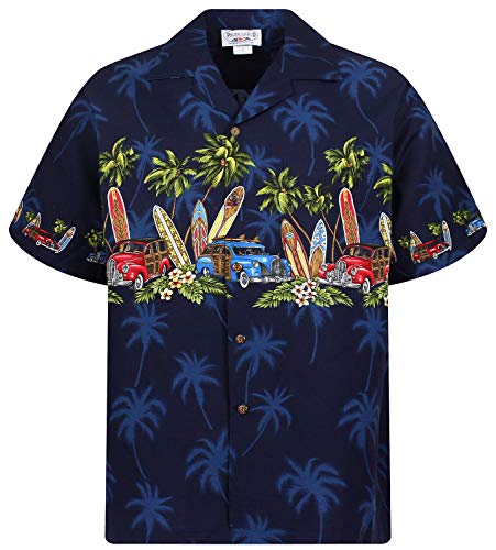 P.L.A. Pacific Legend Original Hawaiihemd, Kurzarm, Surfbretter Autos Brustdruck, Blau, L von P.L.A.
