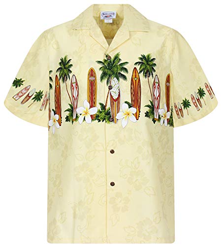 P.L.A. Pacific Legend Original Hawaiihemd, Kurzarm, Surfbretter Brustdruck, Gelb, 3XL von P.L.A.