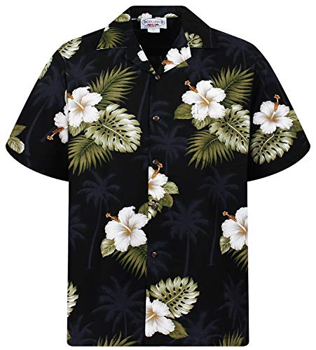 P.L.A. Pacific Legend Original Hawaiihemd, Kurzarm, Weißer Hibiskus Allover, Schwarz, S von P.L.A.
