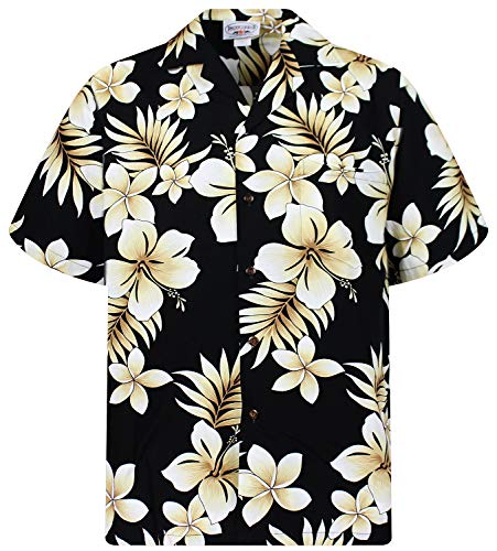 Pacific Legend Original Hawaiihemd, Kurzarm, Goldblume, Schwarz, XL von P.L.A.