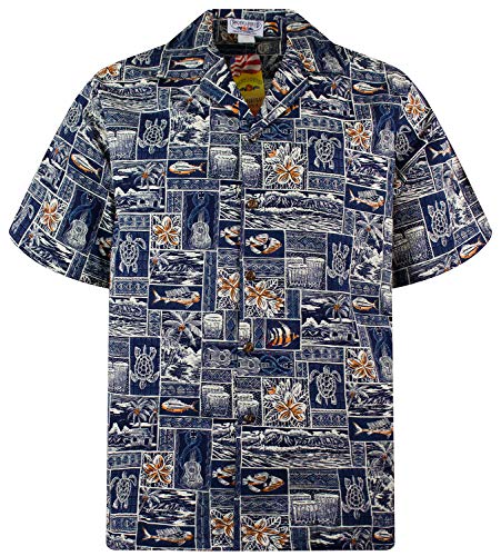 Pacific Legend Original Hawaiihemd, Kurzarm, Puzzle, Blau, S von Lapa