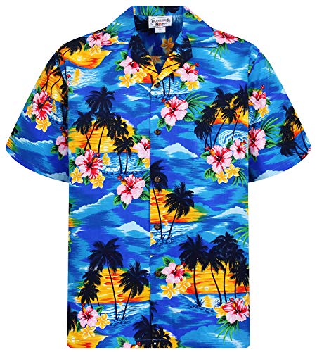 Pacific Legend Original Hawaiihemd, Kurzarm, Rosa Blüte, Blau, XL von P.L.A.