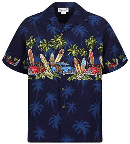 Pacific Legend Original Hawaiihemd, Kurzarm, Surfbretter Autos Brustdruck, Blau, XL von Lapa