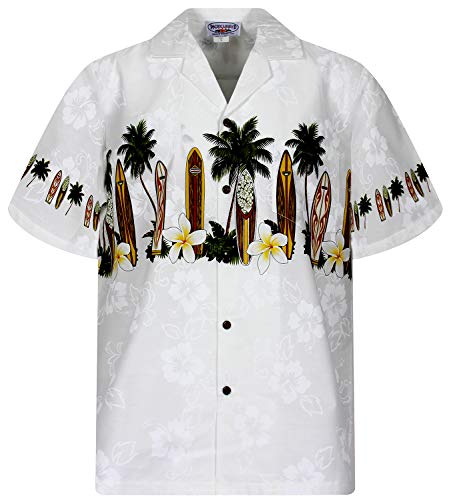 Pacific Legend Original Hawaiihemd, Kurzarm, Surfbretter Brustdruck, Weiß, XL von P.L.A.