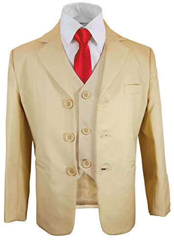 Paul Malone - Festlicher Kinderanzug Jungenanzug Set 6tlg beige Slim Fit (tailliert) / Hochzeit Kommunion Taufe Konfirmation 12 von Paul Malone