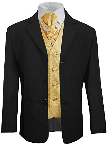 Paul Malone - Kommunionanzug Jungen Slim fit schwarz + Gold barockes Hochzeit Weste mit Plastron 176/182 von P.M. Kinderanzug