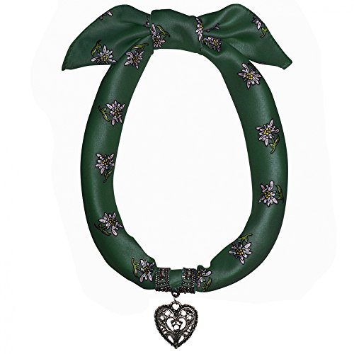 P.S. Schuhmacher Trachtenschmuck Dirndlkette Trachten Schmuck Dirndl Satin-Tuch m. Herz Kette Dirndltuch Trachtenkette Trachtentuch 60x60cm Edelweiß Herzanhänger Dirndlschmuck, Farbe:tannengrün von P.S. Schuhmacher