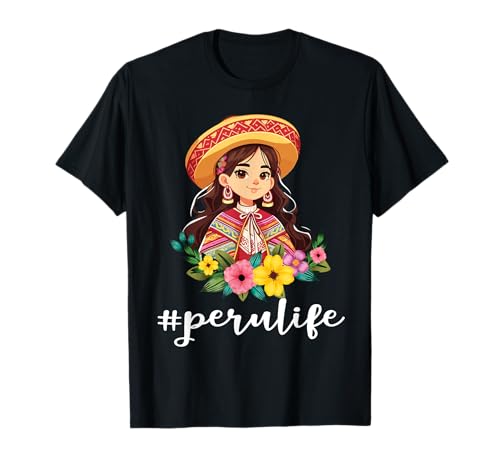 Süßes Mädchen mit Blumen Hispanic Heritage Pride Peru Life T-Shirt von P1Shop Happy Hispanic Heritage Month Peru