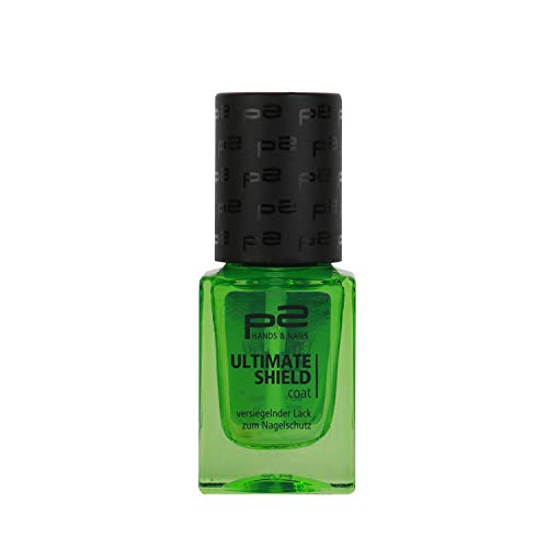 P2 Hand & Nails Ultimate Shield Coat versiegelnder Lack zum Nagelschutz Nail Polish Inhalt: 10ml Hochglänzender Lack zum Nagelschutz. Versorgt den Nagel mit kräftigendem Hexactive™ und Methionin. Der multifunktionale Lack kann alleine oder als Unterlack angewendet werden. Für kräftige und gestärkte Nägel von p2 cosmetics