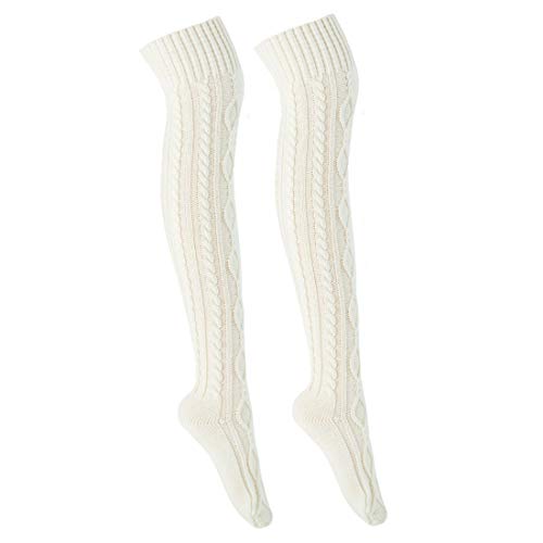 PAADIYA Boomly Damen Mädchen Kniestrümpfe Lange Overknee Strümpfe Stricken Beinwärmer Winter Socken Warm Innen Zuhause Wolle Socken Knieschoner Doppelter Diamant Fußbodensocken von PAADIYA