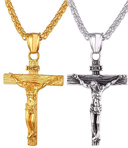 PAADIYA Jesus Kreuz Kette Halskette Ostern Titan Stahl Halskette Mit 60cm Kette Anhänger Halskette katholisch Christian Religiöser Schmuck (Gold+Silber) von PAADIYA
