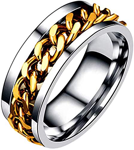 PAADIYA Spinner Ring Frauen Männer Mit drehbarer Kette Titanstahlringe Bier öffnen gotisch Punk Biker Rock Freundschaftsringe Band Ring (Gold, 57 (18.1)) von PAADIYA