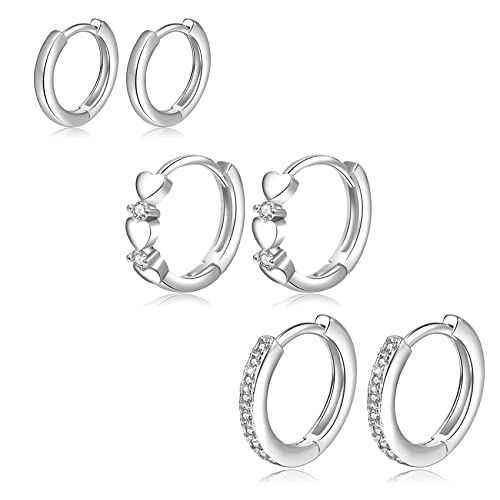 Creolen Silber 925 Klein 3 Paar , Creolen Hypoallergen Ohrringe Silber Set für Damen Mädchen Schmuck Geschenk 8mm/10mm/12mm PABBEU von PABBEU