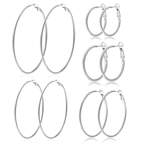 PABBEU 5 Paar Creolen Silber, große Creolen aus Edelstahl leichte Ohrringe Silber hypoallergen dünne silberne Creole für Frauen 30/40/50/60/70 mm PABBEU 5 Paar Creolen Silber, große Creolen aus Edelstahl leichte Ohrringe Silber hypoallergen dünne silberne Creole für Frauen 30/40/50/60/70 mm von PABBEU
