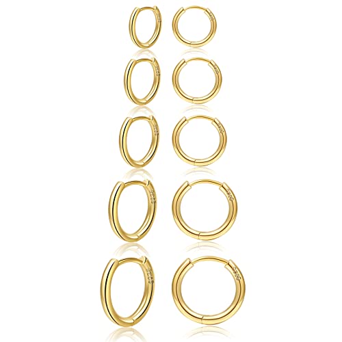 PABBEU 5 Paar Ohrringe Gold Creolen Goldene Ohrringe Damen Hypoallergen Creolen Gold Set Mehrere Piercings 6/8/10/12/14mm von PABBEU