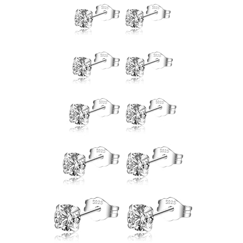 PABBEU 5Paar Ohrstecker Silber 925 Damen Hypoallergen Ohrstecker Silber 5A+ Zirkonia Klein OhrringeSilber Zierlicher Knorpel Silber Ohrringe Damen 925 Set von PABBEU
