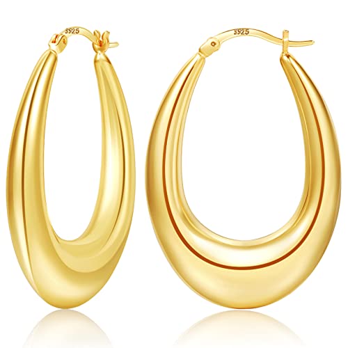 PABBEU Goldene Ohrringe Damen, Hypoallergene 14K Vergoldete Ohrringe, Oval Leichte klobige Goldene Creolen für Damen (30MM) von PABBEU