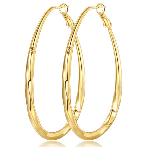 PABBEU Creolen Gold, Ovale Ohrringe Gold Creolen Hypoallergene Leichte Groß Ohrringe Damen von PABBEU