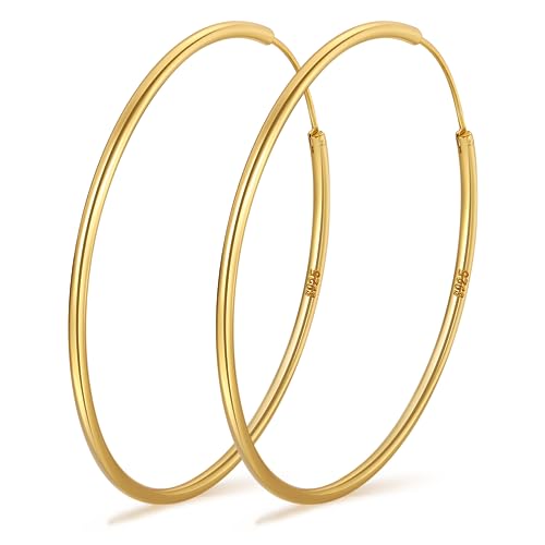 PABBEU Gold 14K Vergoldet Ohrringe Creolens Groß Dünne Ohrringe Golds Creolen Leicht Creolens Gold Groß Hypoallergen Goldene Creolen Damen Mädchen 30/40/50/60mm von PABBEU