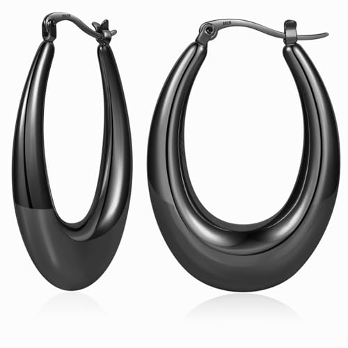 PABBEU Goldene Ohrringe Damen, Hypoallergene 14K Vergoldete Ohrringe, Oval Leichte klobige Goldene Creolen für Damen (28MM) von PABBEU