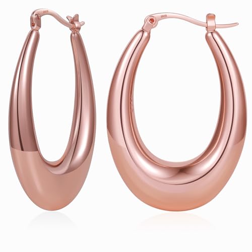 PABBEU Goldene Ohrringe Damen, Hypoallergene 14K Vergoldete Ohrringe, Oval Leichte klobige Goldene Creolen für Damen (38MM) von PABBEU