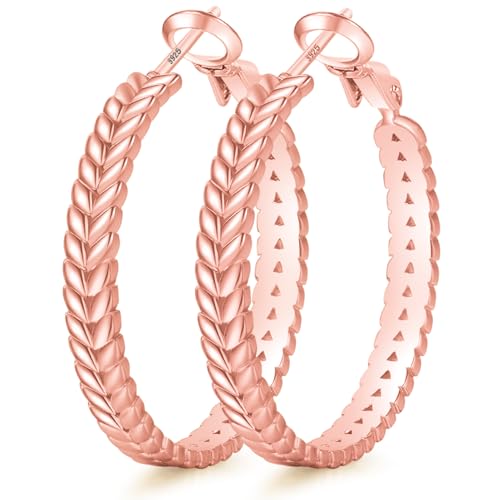 PABBEU Goldene Ohrringe Damen, Hypoallergene Roségold 14K Vergoldete Ohrringe, Leichte Roségold Creolen für Damen (40MM) von PABBEU