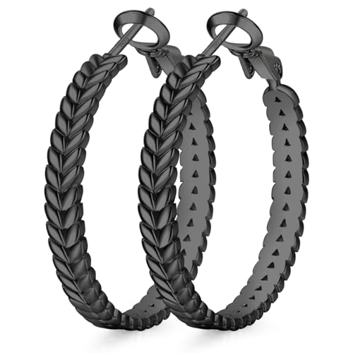 PABBEU Ohrringe Schwarz Silber 925 Creolen, Hypoallergen Schwarz Groß Sterling Silber Ohrringes Silber Ohrringe, Bequem Leichte Silberne Ohrringes für Damen 40MM von PABBEU