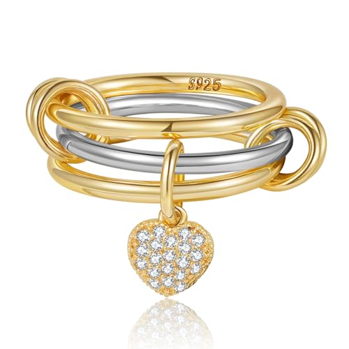 PABBEU Ringe Gold Silber Wasserfest Statement Ring Gold Damen Fingerring Hypoallergene Stapelbar 14K Vergoldet Ring Set Damen mit Zirkonia Größe 54 von PABBEU