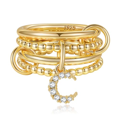 PABBEU Ringe Gold Wasserfest Statement Ring Gold Damen Fingerring Hypoallergene Stapelbar 14K Vergoldet Ring Set Damen mit Zirkonia Größe 54 von PABBEU