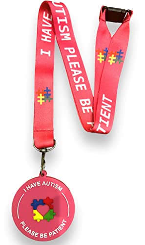 Autismus-Bewusstseins-Schlüsselband – I Have Autism Please Be Patient mit passendem PVC-3D-Schlüsselband (Rosa) von PAC Supplies Global