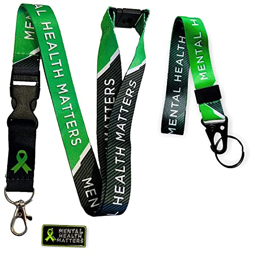 Green Ribbon – Mental Health Matters Awareness-Umhängeband mit Sicherheitsabbrechung und passendem Umhängeband in Schwarz und Grün von PAC Supplies Global