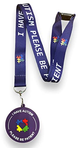 Umhängeband für Autismus-Bewusstsein – "I Have Autism Please Be Patient" mit passendem PVC-3D-Umhängeband, violett von PAC Supplies Global
