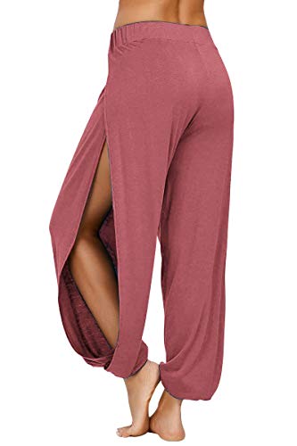 PACBREEZE Damen Yoga Haremshose Seitenschlitz Jogger Active Workout Sweatpants Strand Cover Up Pants - Rot - Klein von PACBREEZE