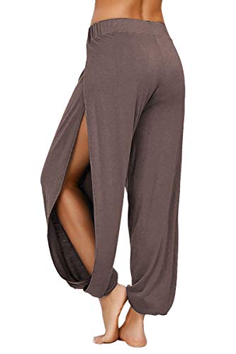 PACBREEZE Damen Yoga Haremshose Seitenschlitz Jogger Active Workout Sweatpants Strand Cover Up Pants - Braun - Mittel von PACBREEZE