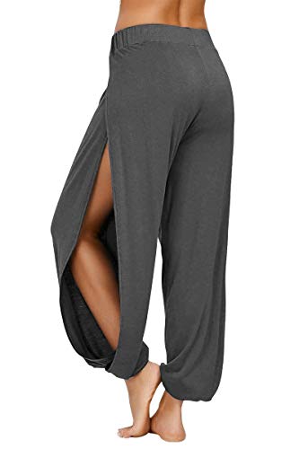 PACBREEZE Damen Yoga Haremshose Seitenschlitz Jogger Active Workout Sweatpants Strand Cover Up Pants - Grau - Klein von PACBREEZE