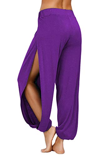 PACBREEZE Damen Yoga Haremshose Seitenschlitz Jogger Active Workout Sweatpants Strand Cover Up Pants - Violett - Klein von PACBREEZE