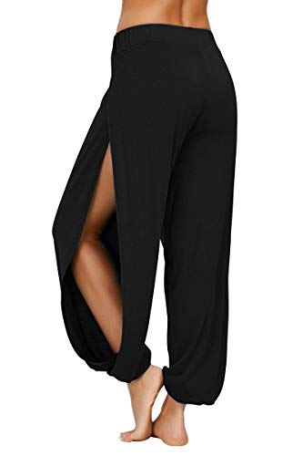 Pacbreeze Damen-Yoga-Haremshose, seitliche Schlitze, Jogginghose - Schwarz - Mittel von PACBREEZE