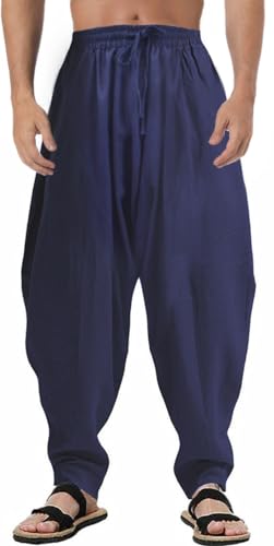 PACEIADTA Haremshose für Herren, elastische Taille, lockerer Kordelzug, tiefer Schritt, navy, 3X-Groß von PACEIADTA